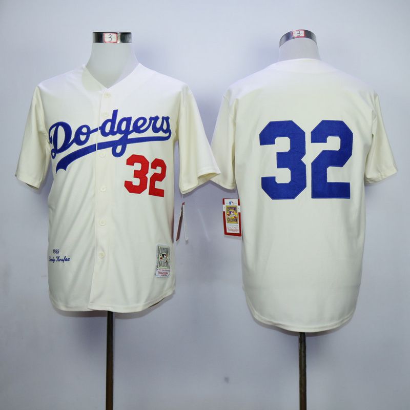 Men Los Angeles Dodgers #32 Koufax Cream Throwback 1955 MLB Jerseys->boston celtics->NBA Jersey